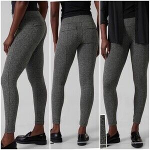 Athleta Gray Herringbone Delancey Zip Pocket Sport Athletic Tights Pants S